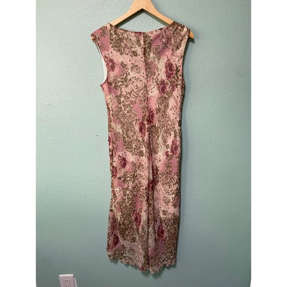 Vintage Dressbarn Women's Pink and Brown Y2K 2000s Midi Beaded Dress Large - Picture 2 of 9